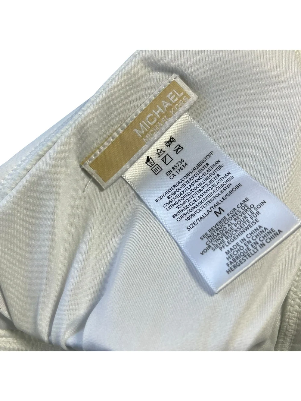 MICHAEL KORS white gold O ring logo halter bikini swim top size Medium NWT